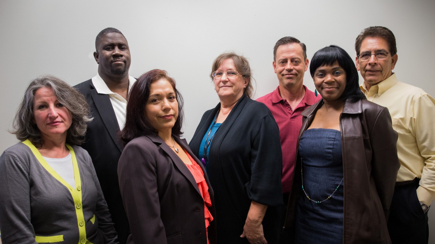 Charitable Health Coverage. L-R: Bilingual Enrollment Processor Miriam Garcia, OPEIU LU 29; Enrollment Processor/Union Steward Carl Artis, OPEIU LU 29; Enrollment Processor Arsenia Alonso, OPEIU LU 29; Systems Manager Susan Davis, Management; Systems Administrator William Bilbrey, Management; Enrollment Processor Sharlene Jone, OPEIU LU 29; National Operations Manager Maurice Rosas, Management