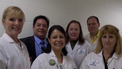 Tualatin Clinic Lab. Phlebotomist Jeanene Peters; Lab Supervisor Ben Hofilena; Phlebotomist Mollie Lucero. LU 49; Med Lab Tech Brandy Dowling. OFNHP; Phlebotomist Ervin Ramky and Medical Lab Tech Laura Schneider. OFNH